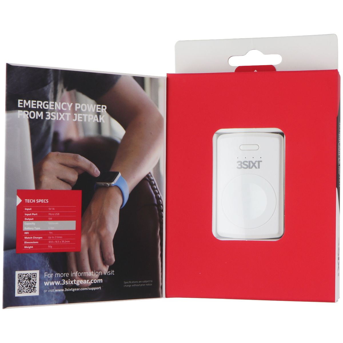 3SIXT Jetpack - 1000mAh Power Bank for Apple Watch (All Series) - White Smart Watch Accessories - Chargers & Docking Stations 3SIXT - Simple Cell Bulk Wholesale Pricing - USA Seller