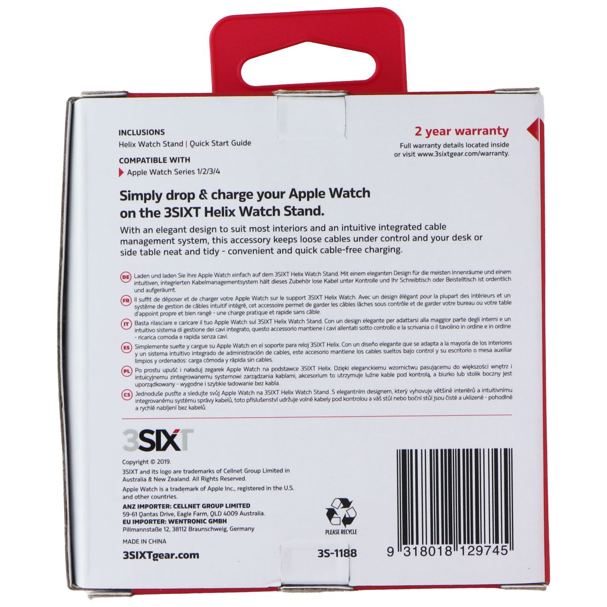 3SIXT Helix Stand Charger for Apple Watch Series (1-6) - Silver