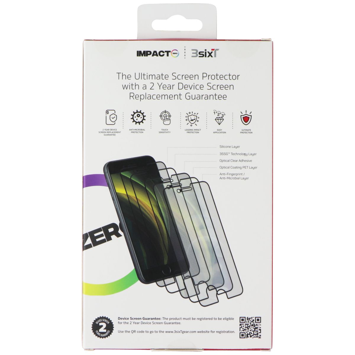 3SIXT Impact Zero Ultimate Screen Protector for iPhone SE 2nd Gen/8/7 Cell Phone - Screen Protectors 3SIXT - Simple Cell Bulk Wholesale Pricing - USA Seller