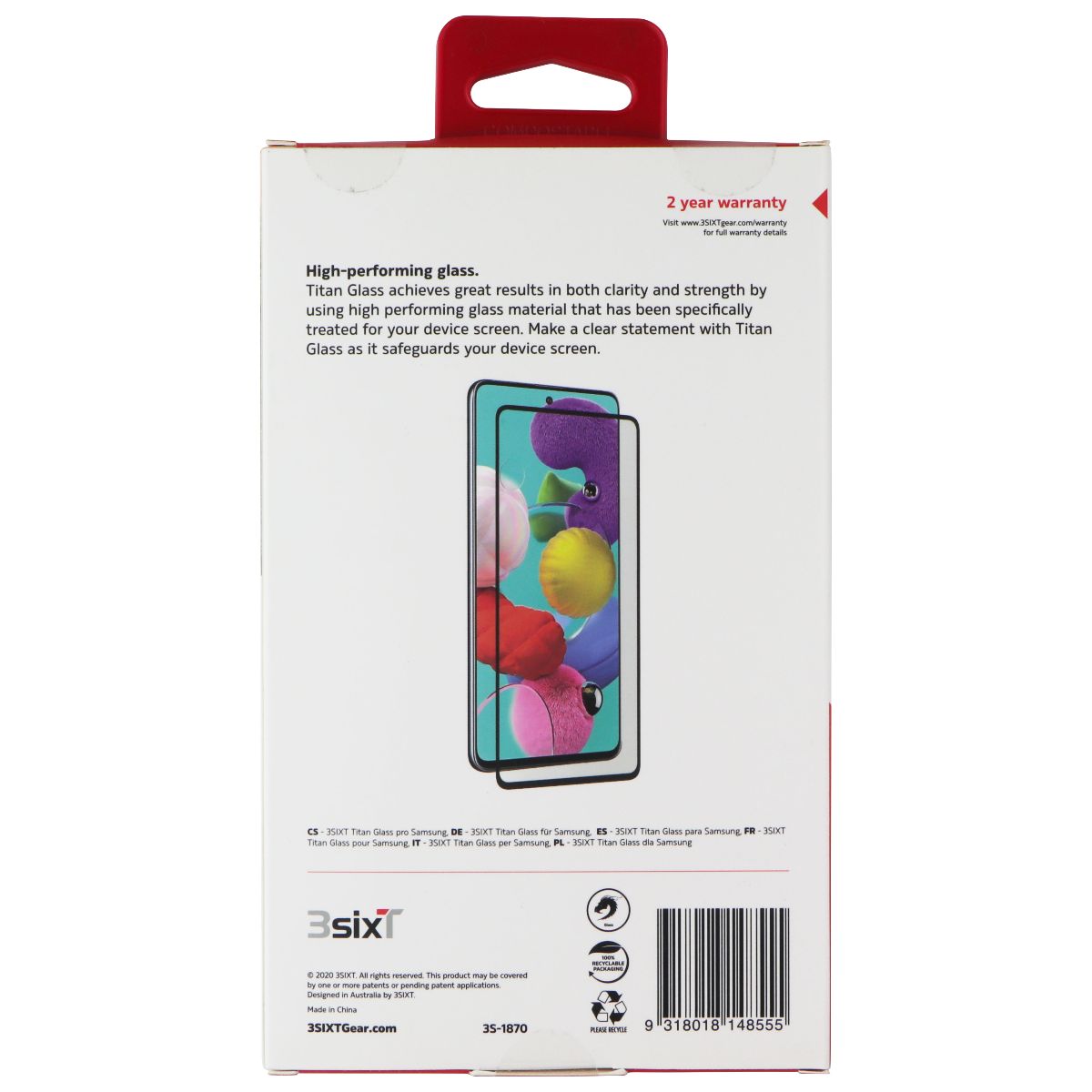 3SIXT Titan Glass Screen Protector for Samsung Galaxy A51/A52 Cell Phone - Screen Protectors 3SIXT - Simple Cell Bulk Wholesale Pricing - USA Seller