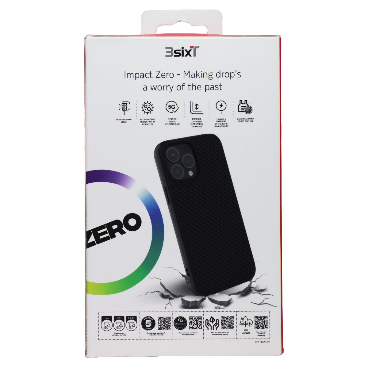 3SIXT ImpactZero Kevlar Protective Case for Apple iPhone 13 Pro - Black Cell Phone - Cases, Covers & Skins 3SIXT - Simple Cell Bulk Wholesale Pricing - USA Seller