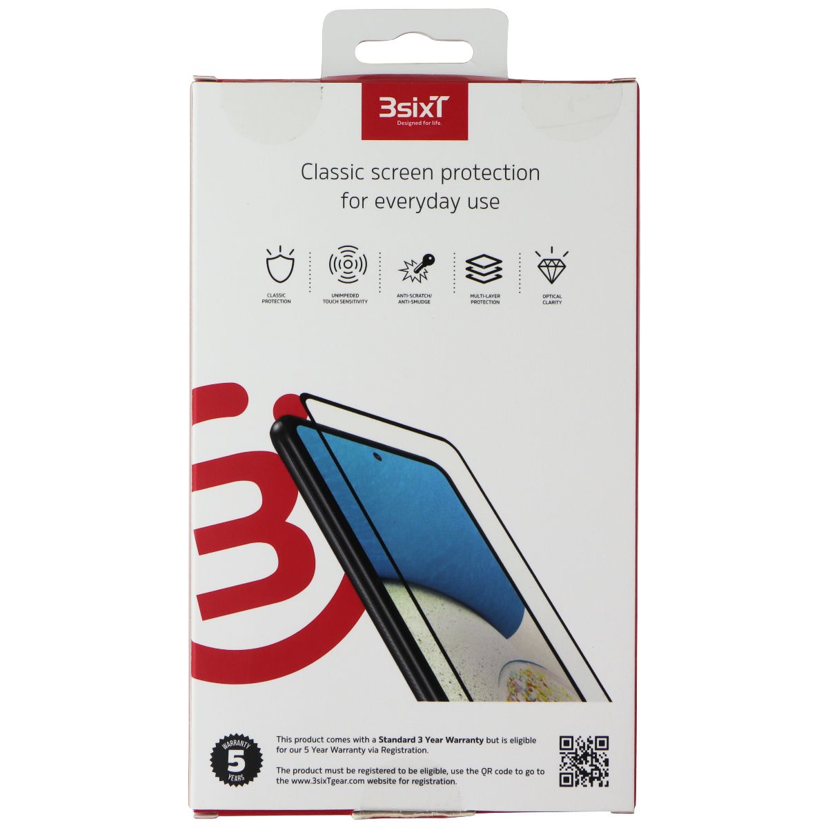 3SIXT PrismShield Glass Screen Protector for Galaxy A52 / A53 - Clear/Black Trim Cell Phone - Screen Protectors 3SIXT - Simple Cell Bulk Wholesale Pricing - USA Seller