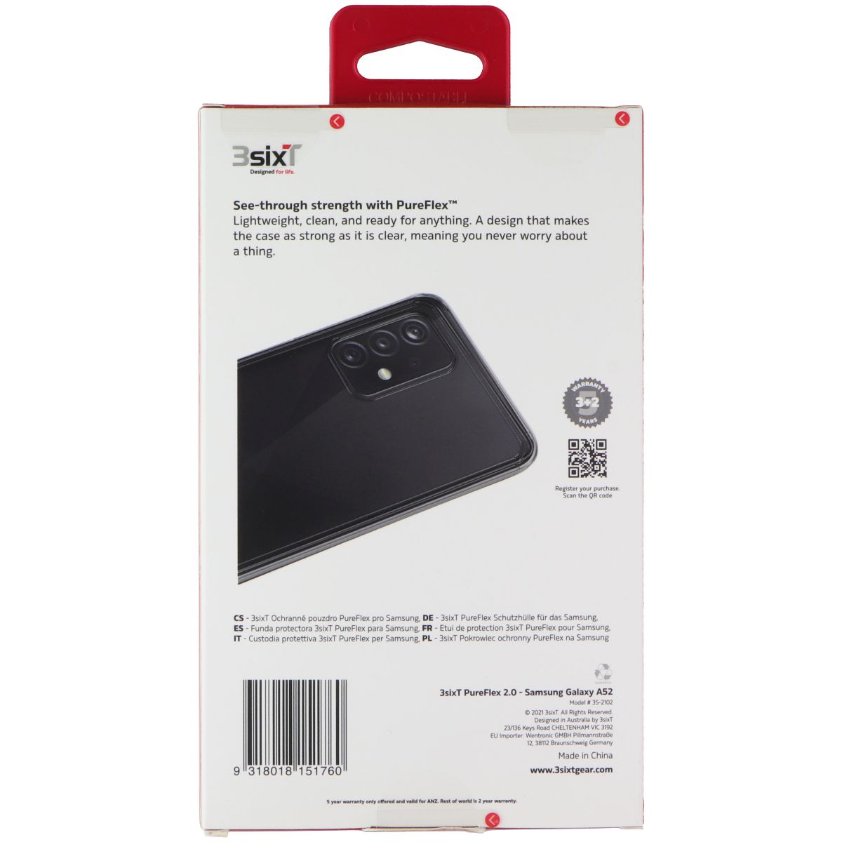 3SixT PureFlex Smartphone Case for Samsung Galaxy A52 - Clear Cell Phone - Cases, Covers & Skins 3SIXT - Simple Cell Bulk Wholesale Pricing - USA Seller