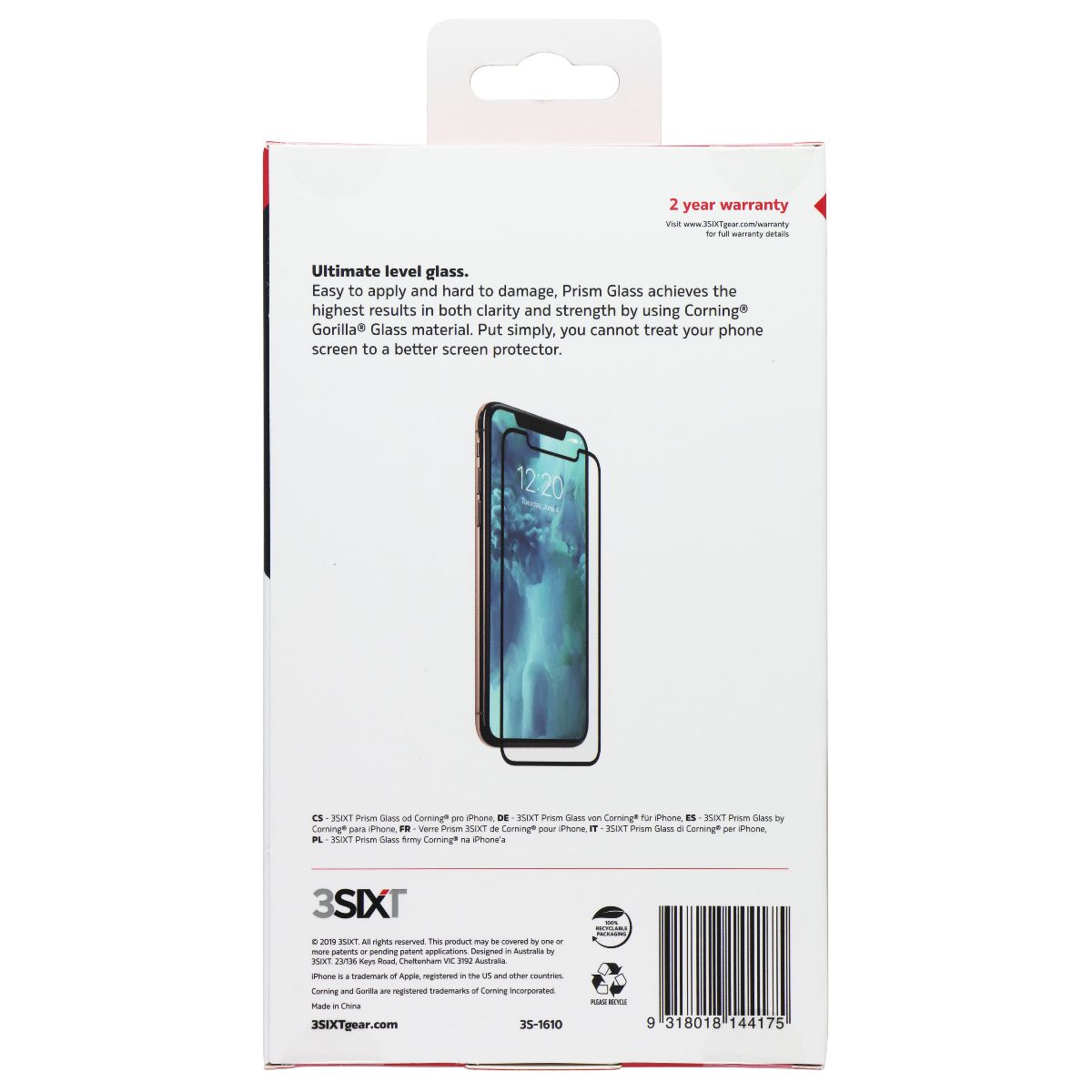 3SIXT Prism Glass Screen Protector for Apple iPhone 11 Pro Max Cell Phone - Screen Protectors 3SIXT - Simple Cell Bulk Wholesale Pricing - USA Seller