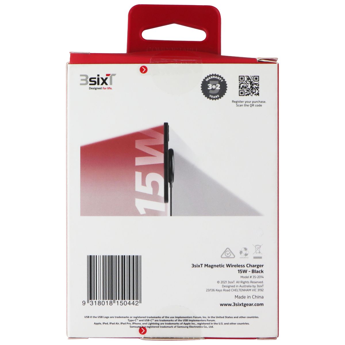 3SIXT Magnetic Wireless Charger 15W - Black Cell Phone - Chargers & Cradles 3SIXT - Simple Cell Bulk Wholesale Pricing - USA Seller