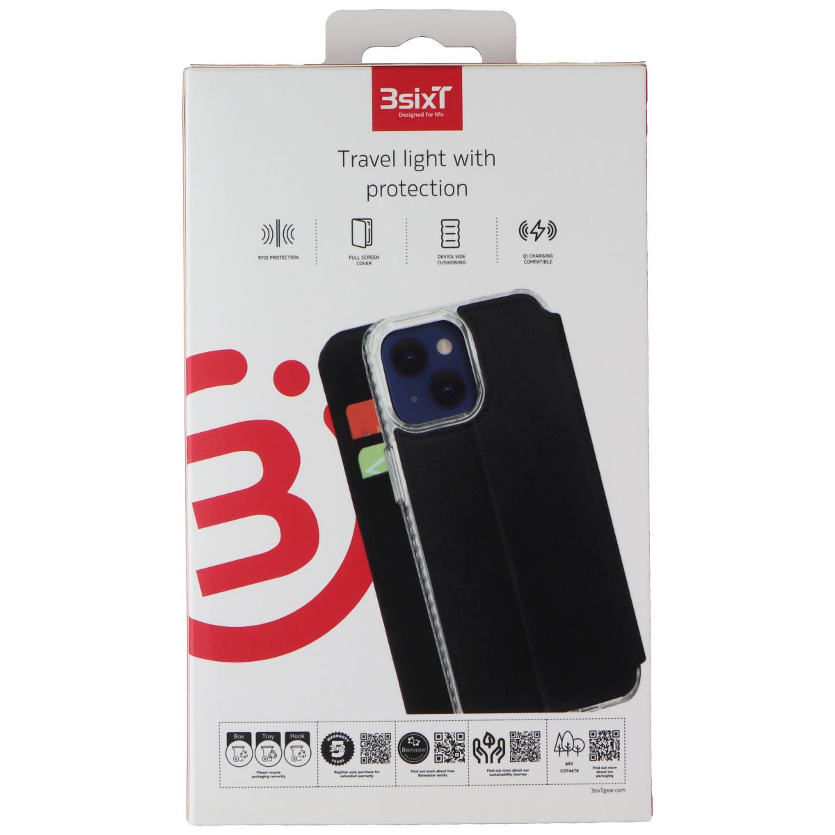 3SIXT SlimFolio Series Wallet Case for Apple iPhone 13 - Black Cell Phone - Cases, Covers & Skins 3SIXT - Simple Cell Bulk Wholesale Pricing - USA Seller