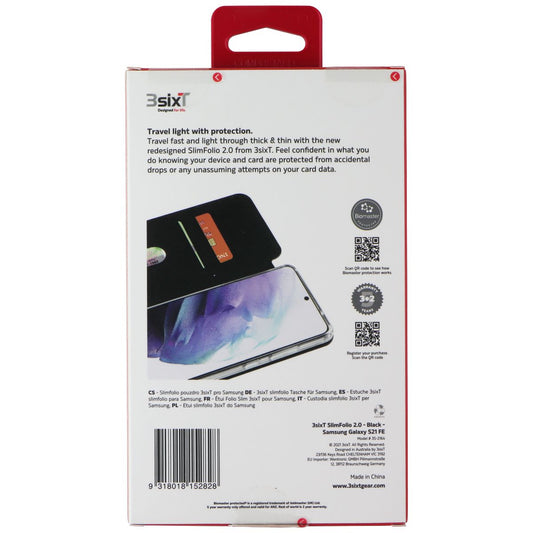 3SIXT SlimFolio Case for Samsung Galaxy S21 FE - Black/Clear Cell Phone - Cases, Covers & Skins 3SIXT - Simple Cell Bulk Wholesale Pricing - USA Seller