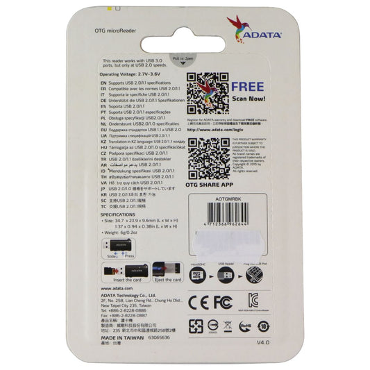 ADATA OTG MicroReader - USB Reader for Micro SD USB 2.0 - Black (AOTGMRBK) Computer Accessories - Memory Card Readers & Adapters ADATA - Simple Cell Bulk Wholesale Pricing - USA Seller