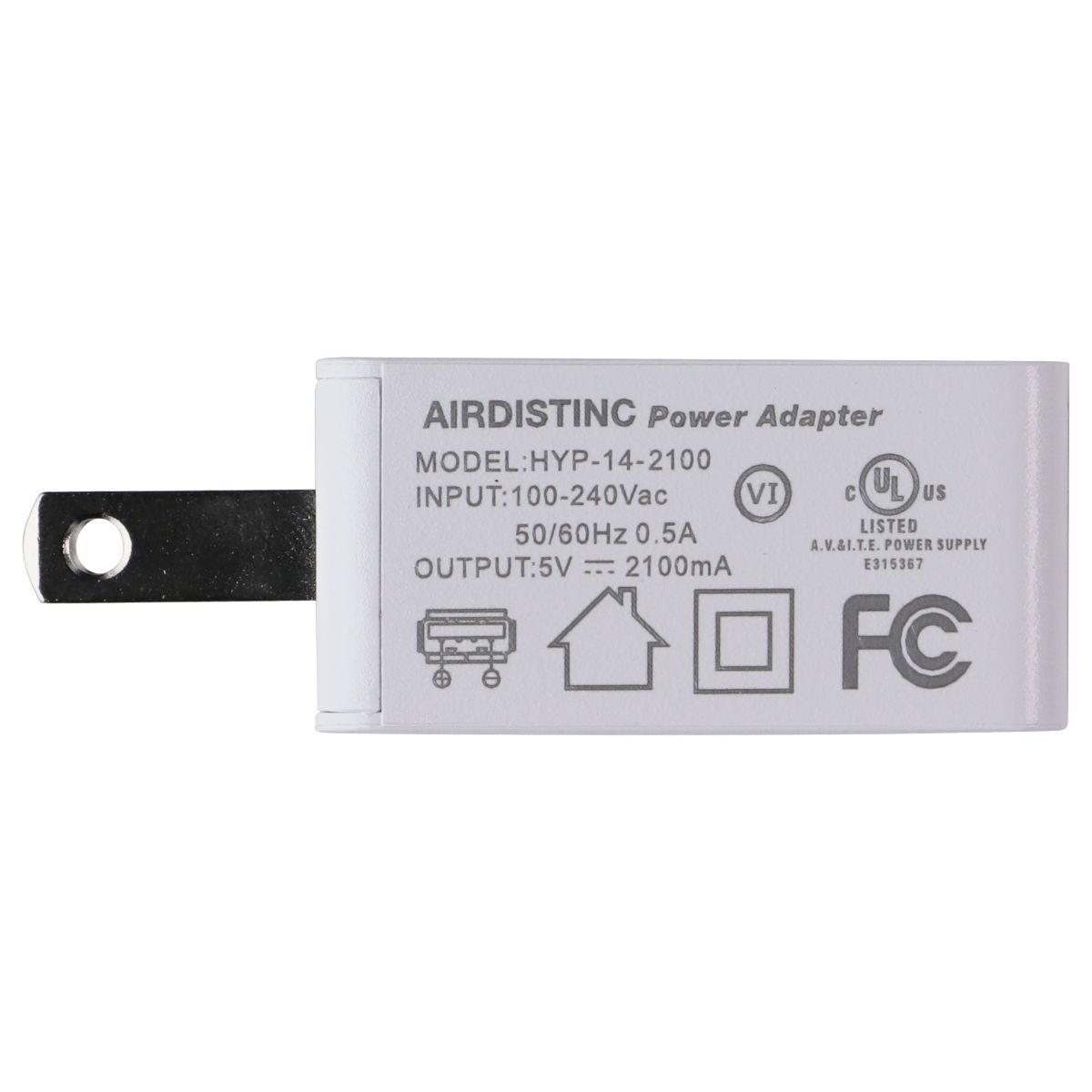 AIRDISTINC (5V/2.1A) Single Port USB-A Wall Charger Adapter - White HYP-14-2100 Cell Phone - Cables & Adapters AIRDISTINC - Simple Cell Bulk Wholesale Pricing - USA Seller