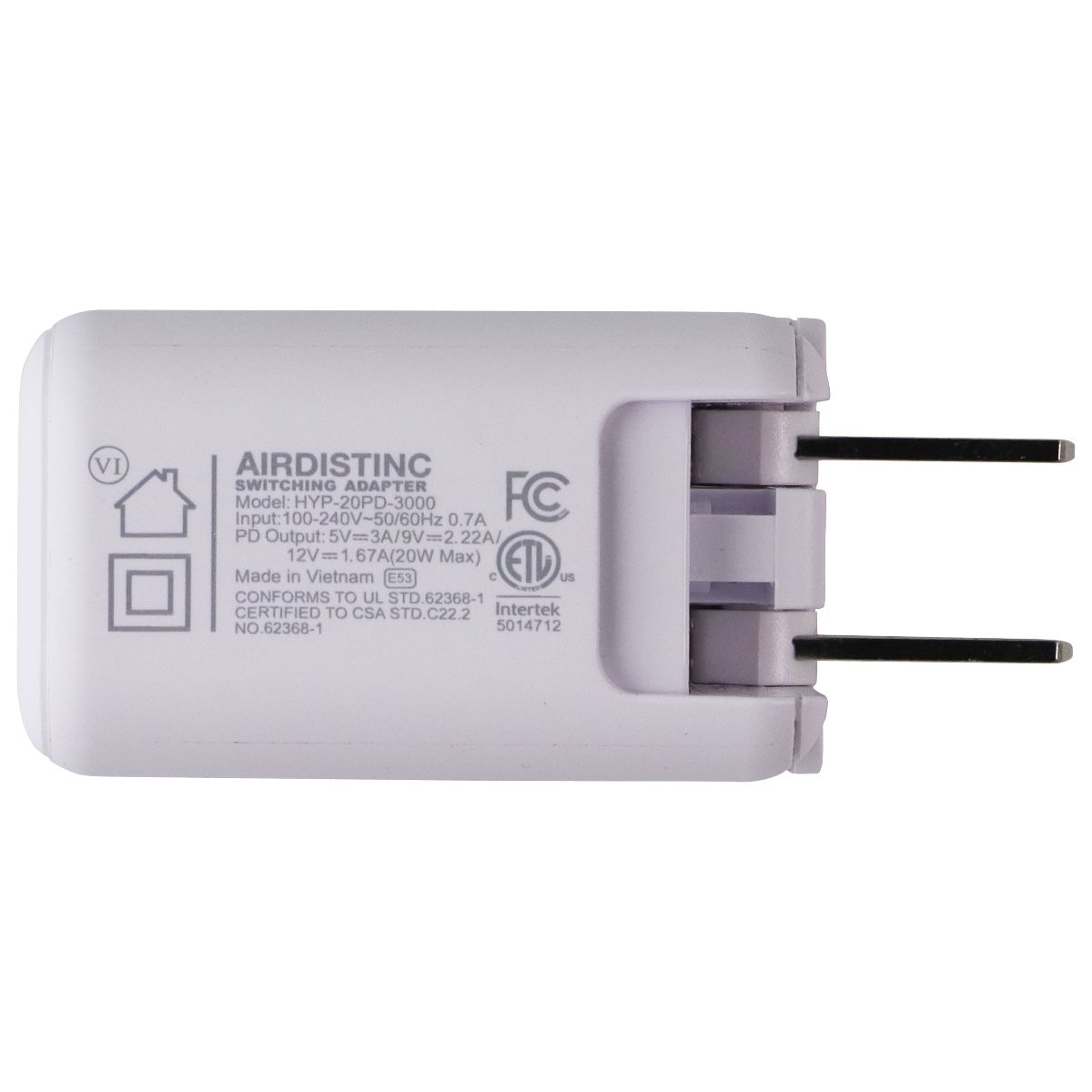 AIRDISTINC 20-Watt 5V/3A Single Port USB-C Wall Charger - White (HYP-20PD-3000) Cell Phone - Chargers & Cradles AIRDISTINC - Simple Cell Bulk Wholesale Pricing - USA Seller
