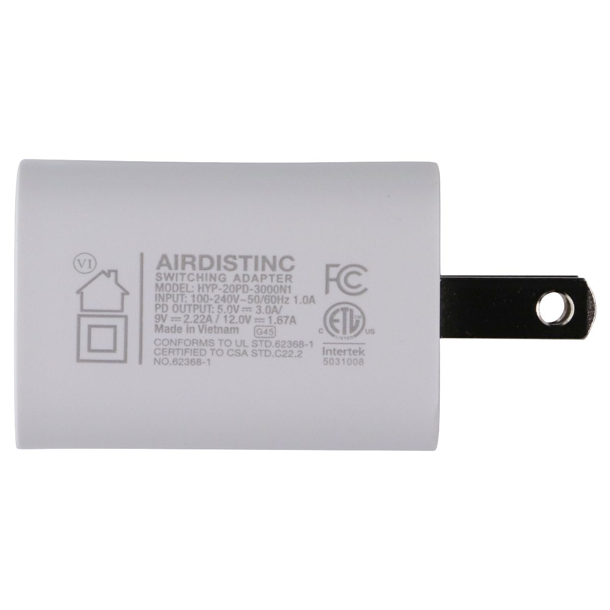 AIRDISTINC (5V/3A) 20W PD USB-C Wall Charger Power Adapter White HYP-20PD-3000N1 Cell Phone - Chargers & Cradles AIRDISTINC - Simple Cell Bulk Wholesale Pricing - USA Seller