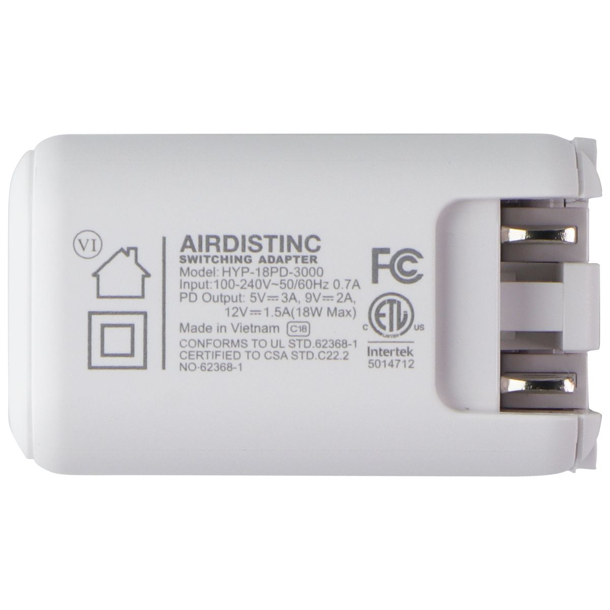 AIRDISTINC (5V/3A) 18W USB-C Wall Adapter Power Charger White (HYP-18PD-3000) Cell Phone - Chargers & Cradles AIRDISTINC - Simple Cell Bulk Wholesale Pricing - USA Seller