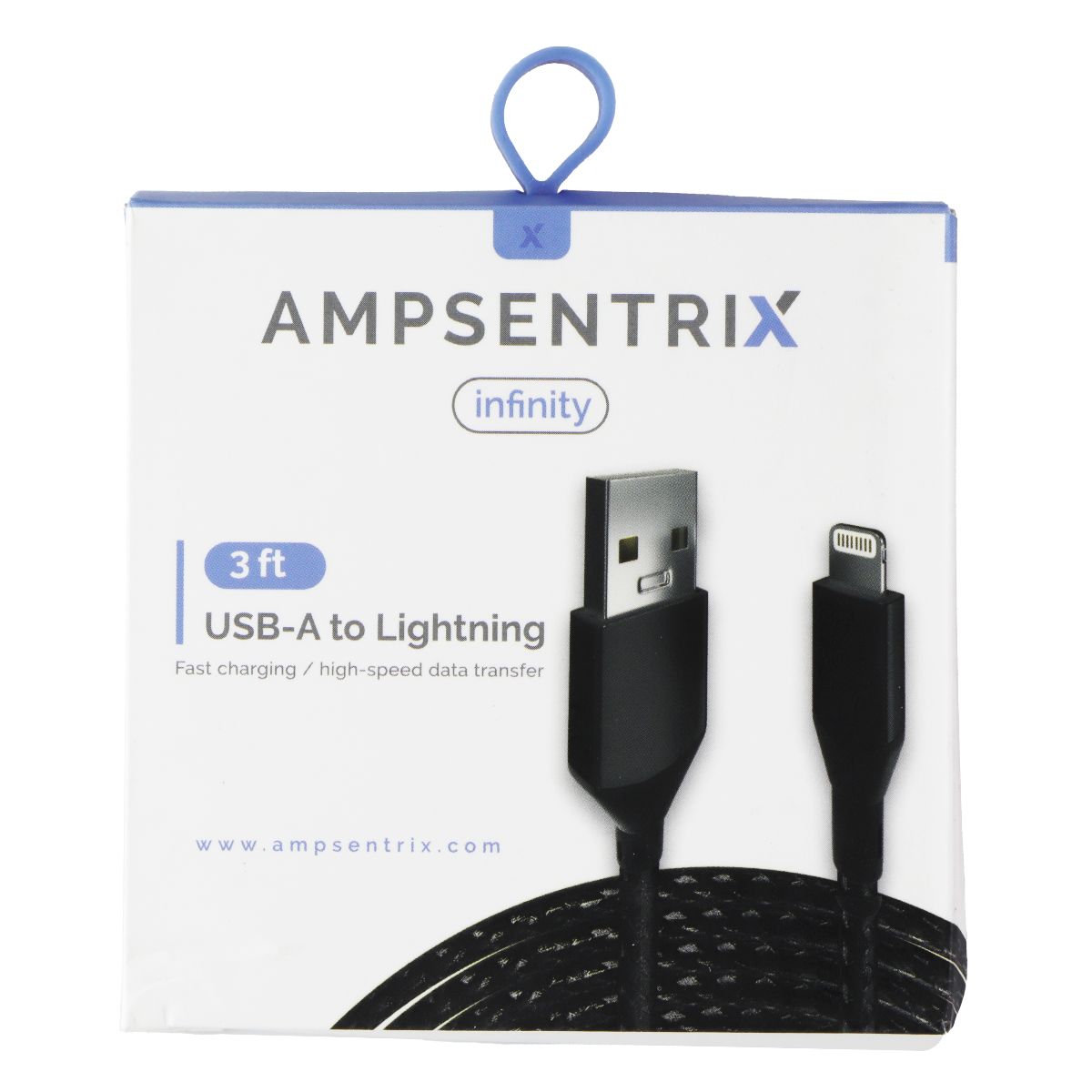 AmpSentrix Infinity (3-FT) USB-A to Lightning 8-Pin Charge/Sync Cable - Black Cell Phone - Cables & Adapters AmpSentrix - Simple Cell Bulk Wholesale Pricing - USA Seller