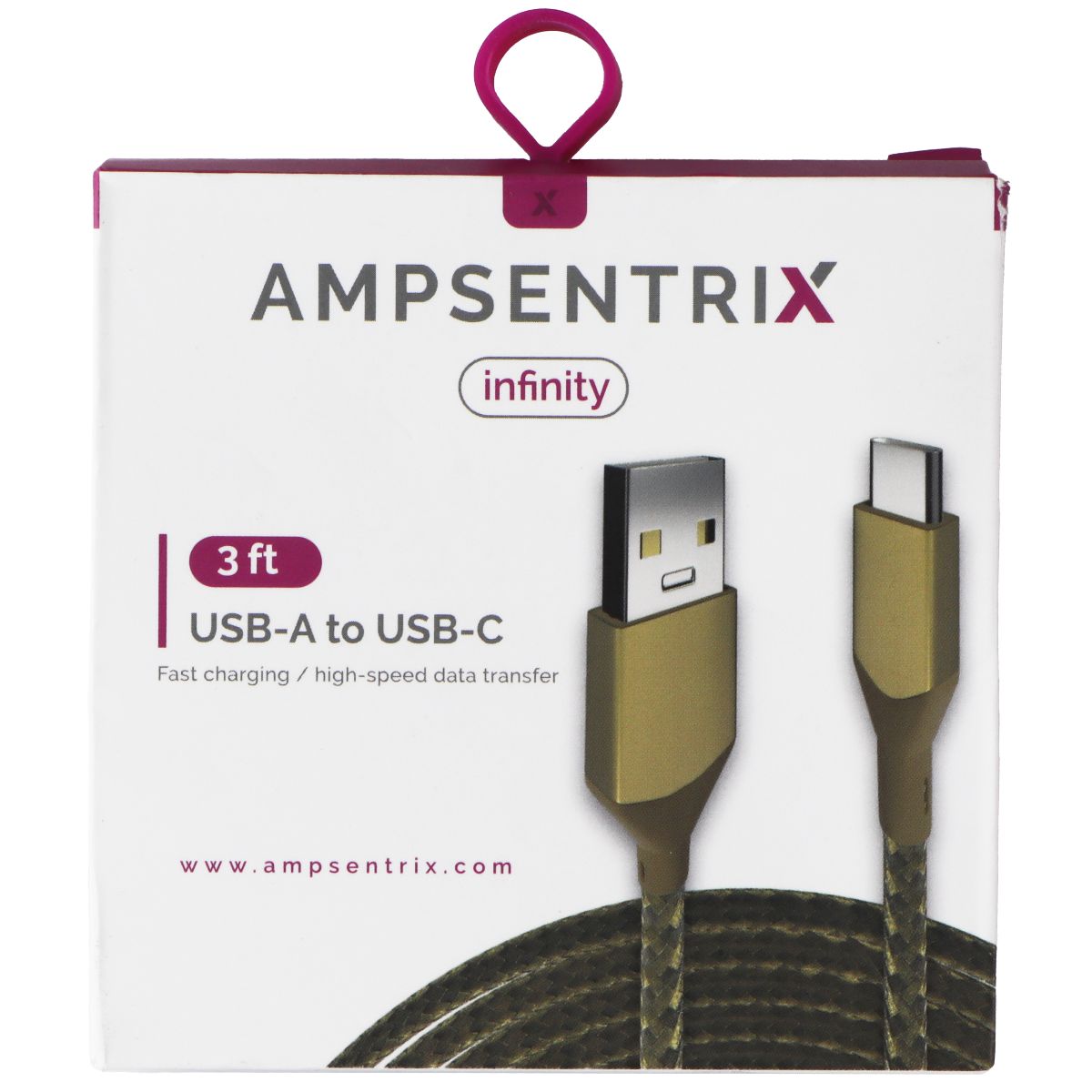 AmpSentrix Infinity (3-FT) USB-A to USB-C Charge/Sync Cable - Gold Cell Phone - Cables & Adapters AmpSentrix - Simple Cell Bulk Wholesale Pricing - USA Seller