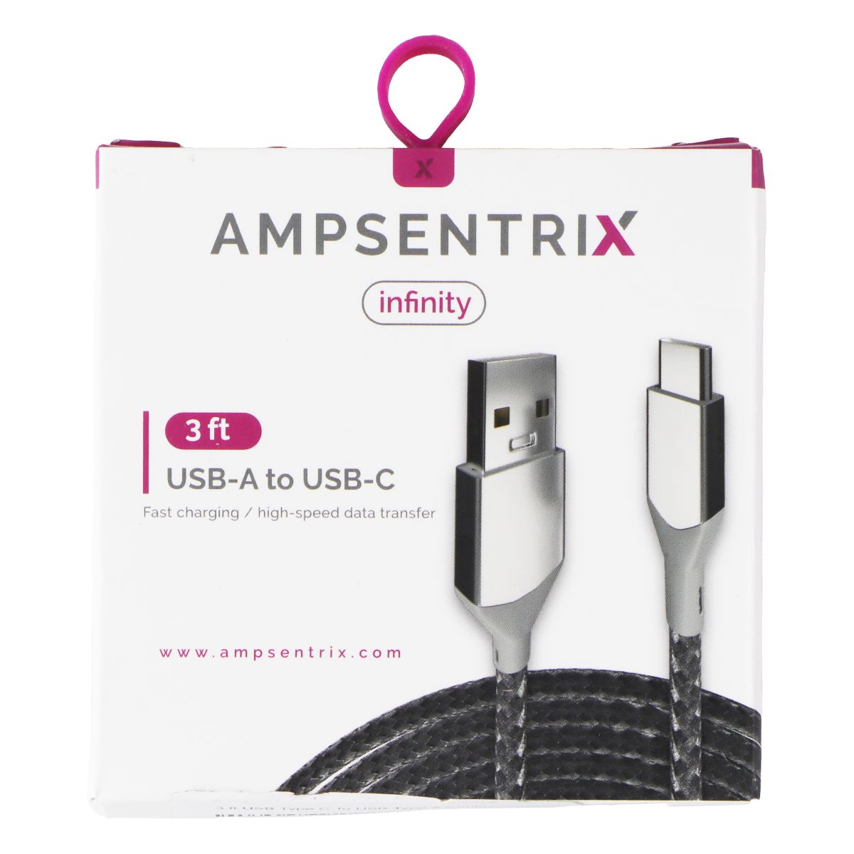 AmpSentrix Infinity (3-FT) USB-A to USB-C Charge/Sync Cable - Silver Cell Phone - Cables & Adapters AmpSentrix - Simple Cell Bulk Wholesale Pricing - USA Seller