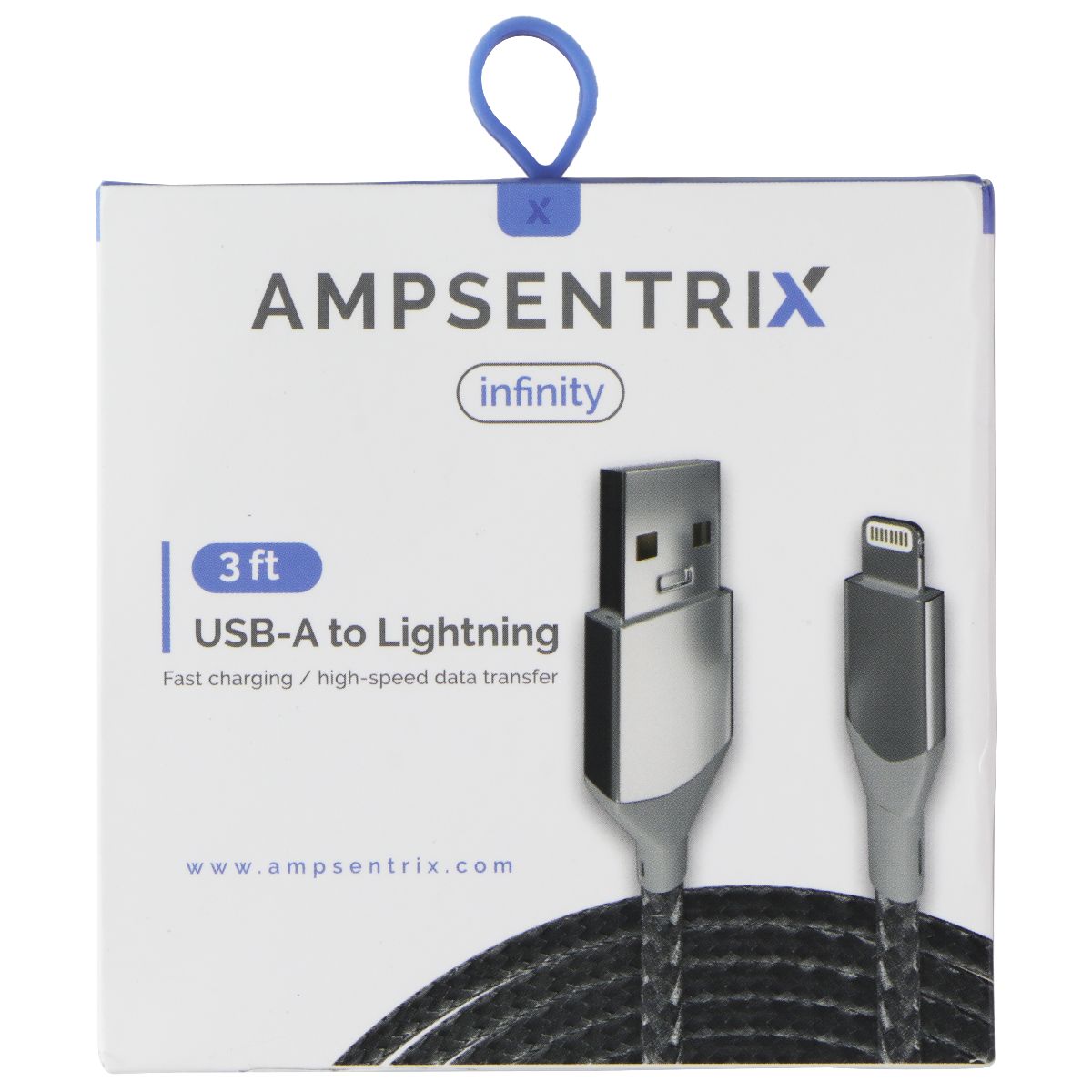 AmpSentrix Infinity (3-FT) USB-A to Lightning 8-pin Charge Cable - Silver Cell Phone - Cables & Adapters AmpSentrix - Simple Cell Bulk Wholesale Pricing - USA Seller