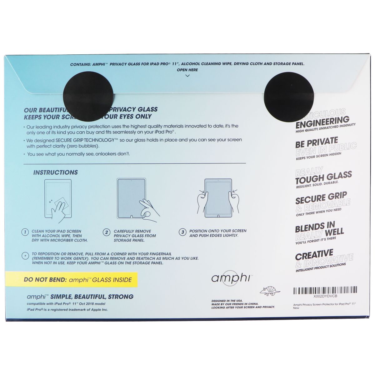 Amphi Privacy Glass Screen Protector for Apple iPad Pro (3rd Gen) 11-inch iPad/Tablet Accessories - Screen Protectors Amphi - Simple Cell Bulk Wholesale Pricing - USA Seller