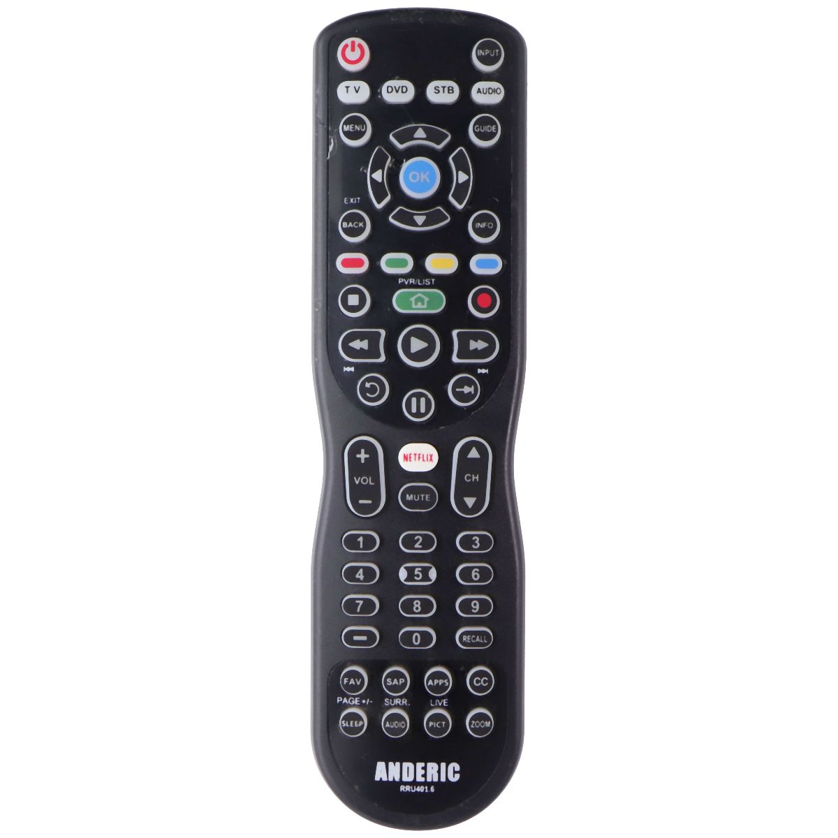 Anderic (RRU401.6) Universal Multi-Device Remote Control - Black TV, Video & Audio Accessories - Remote Controls Anderic - Simple Cell Bulk Wholesale Pricing - USA Seller