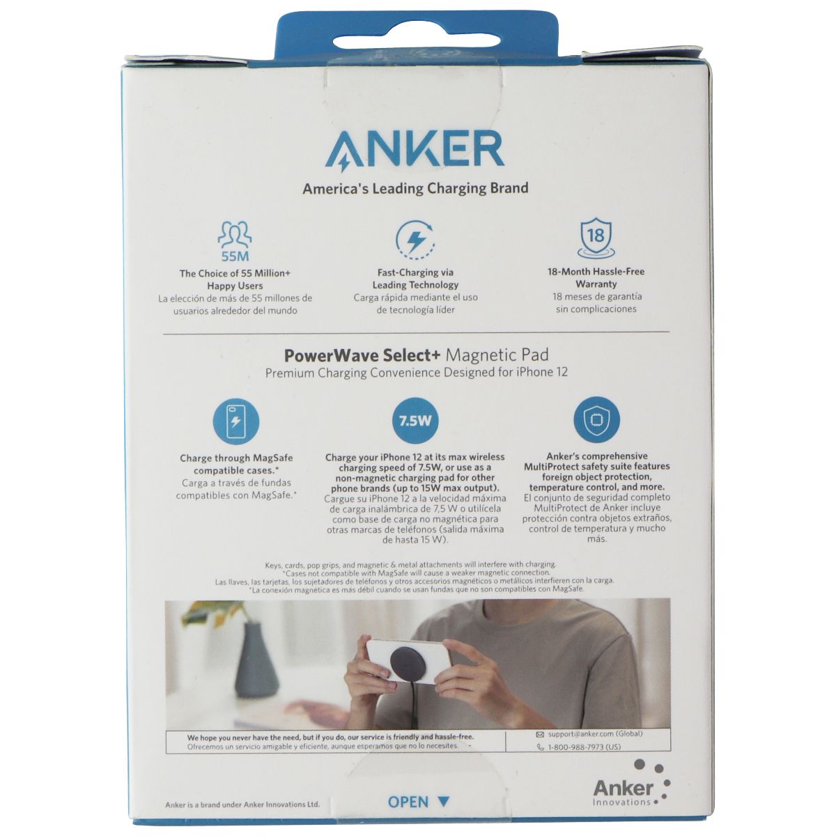 Anker (USB-C) PowerWave Select+ Magnetic Wireless Charging Pad - Black Cell Phone - Chargers & Cradles Anker - Simple Cell Bulk Wholesale Pricing - USA Seller
