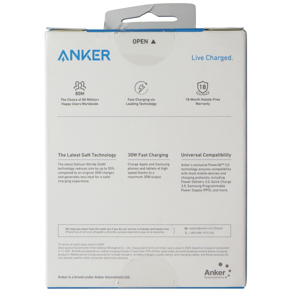 Anker 313 Charger (30W) USB-C Series 3 Wall Adapter - White Cell Phone - Chargers & Cradles Anker - Simple Cell Bulk Wholesale Pricing - USA Seller