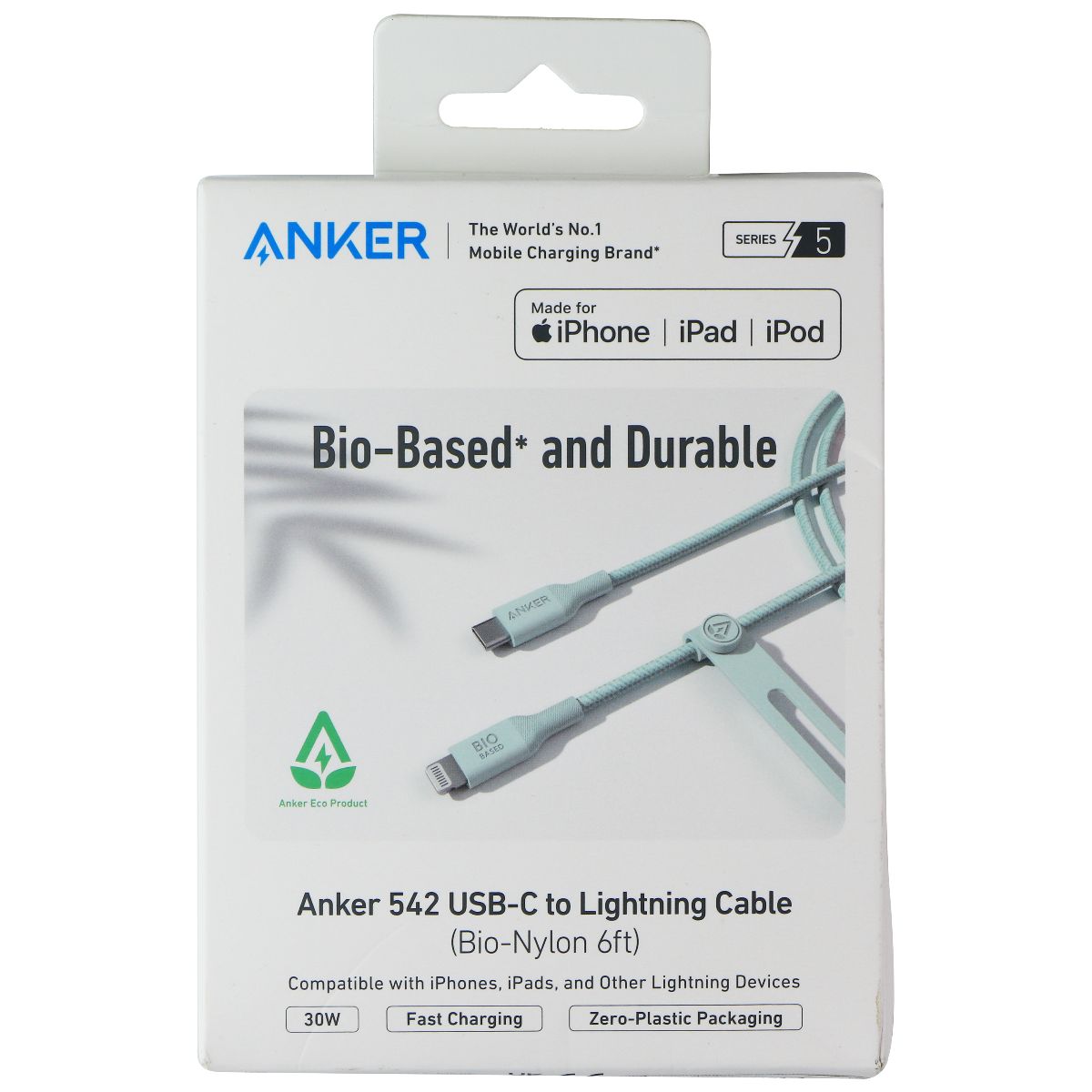 Anker 542 USB-C to 8-Pin Lightning Cable (Bio-Nylon 6ft) - Green Cell Phone - Cables & Adapters Anker - Simple Cell Bulk Wholesale Pricing - USA Seller