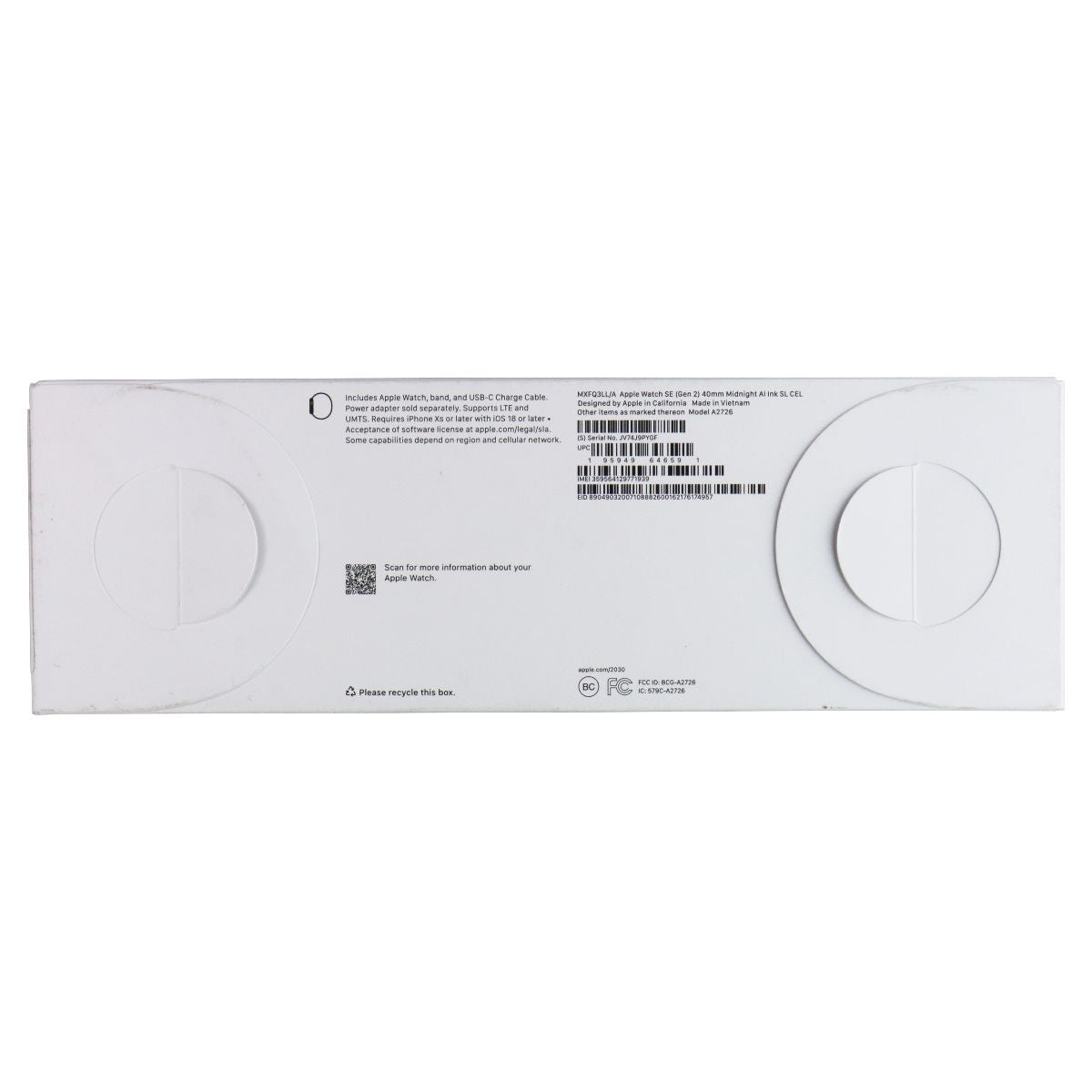 Apple Watch SE (2nd Gen) A2726 (GPS + LTE) 40mm Midnight AL / Ink Sp Loop Smart Watches Apple - Simple Cell Bulk Wholesale Pricing - USA Seller