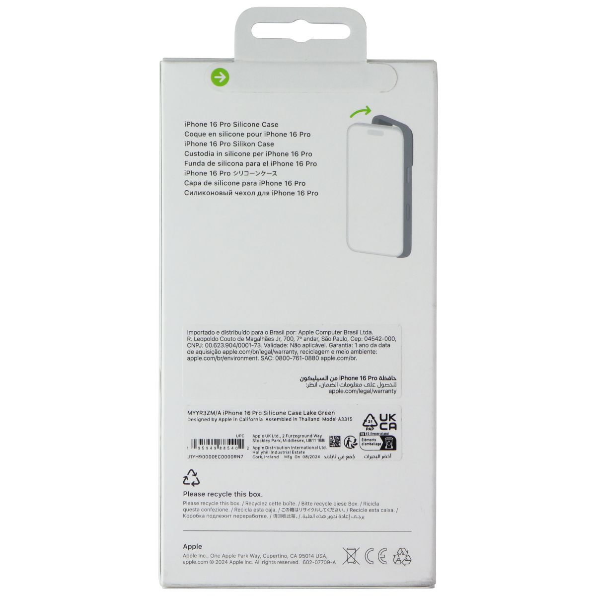 Apple Official Silicone Case for MagSafe for iPhone 16 Pro - Lake Green Cell Phone - Cases, Covers & Skins Apple - Simple Cell Bulk Wholesale Pricing - USA Seller