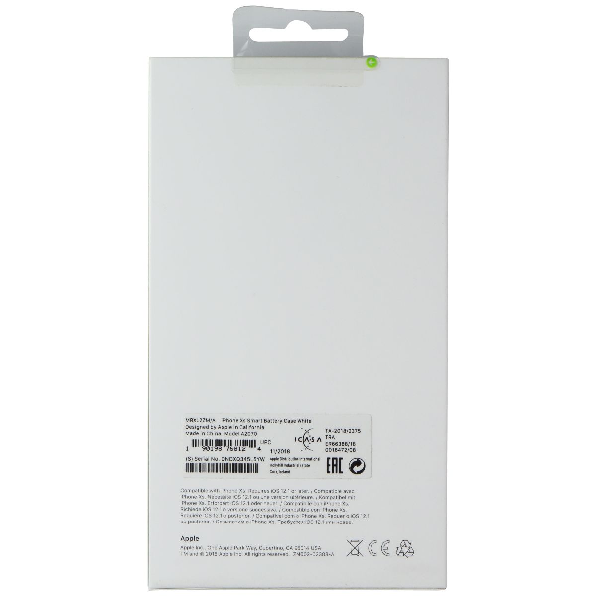 Apple Smart Battery Case for Apple iPhone XS - White Cell Phone - Cases, Covers & Skins Apple - Simple Cell Bulk Wholesale Pricing - USA Seller