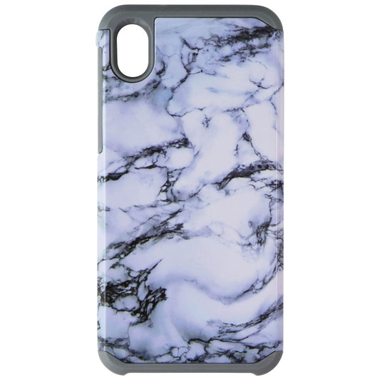 ASMYNA Fuse Series Dual-Layer Case for Motorola Moto E6 - White Marble/Gray