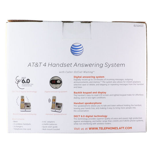 AT&T (EL52410) 4 Handset Answering System with Caller ID/Call Waiting Home Telephones & Accessories - Cordless Telephones & Handsets AT&T - Simple Cell Bulk Wholesale Pricing - USA Seller