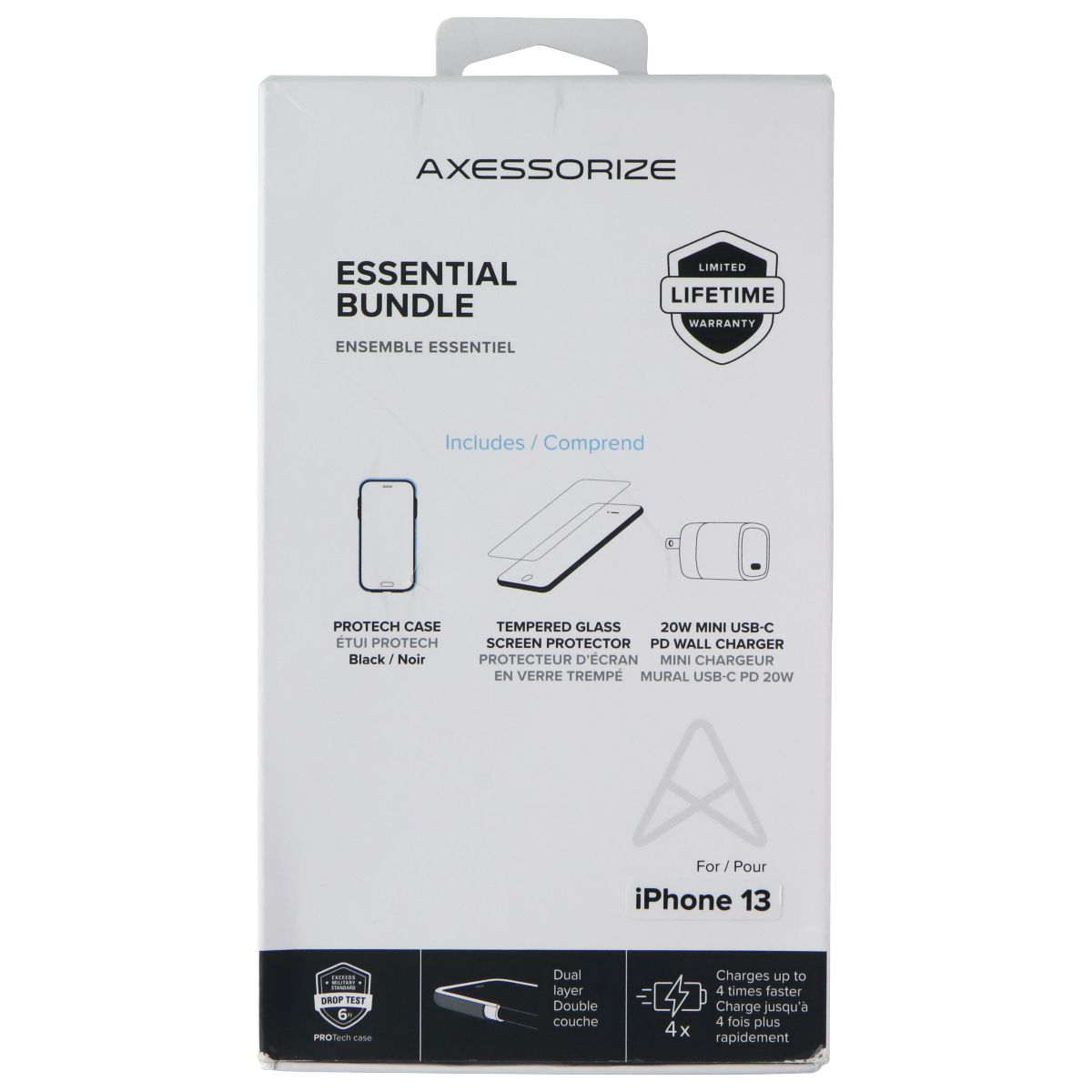 Axessorize Essential Bundle Case + Screen + Charger for Apple iPhone 13 - Black Cell Phone - Accessory Bundles Axessorize - Simple Cell Bulk Wholesale Pricing - USA Seller