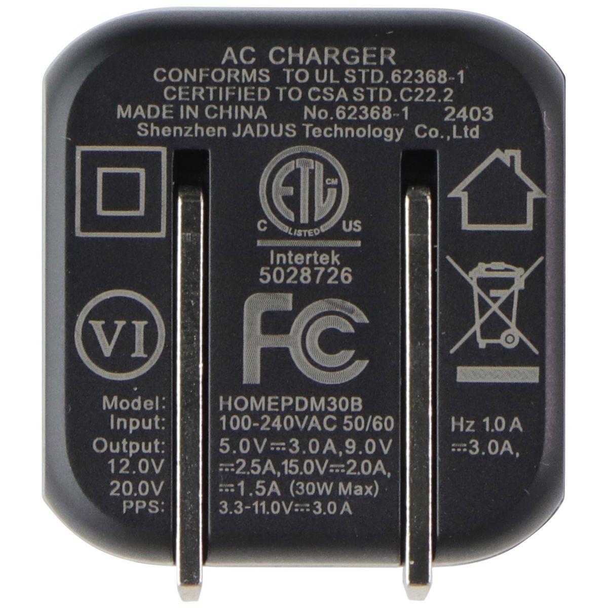 AXS ProCharge Mini USB-C Wall Charger (HOMEPDM30B) - Black Cell Phone - Chargers & Cradles AXS - Simple Cell Bulk Wholesale Pricing - USA Seller