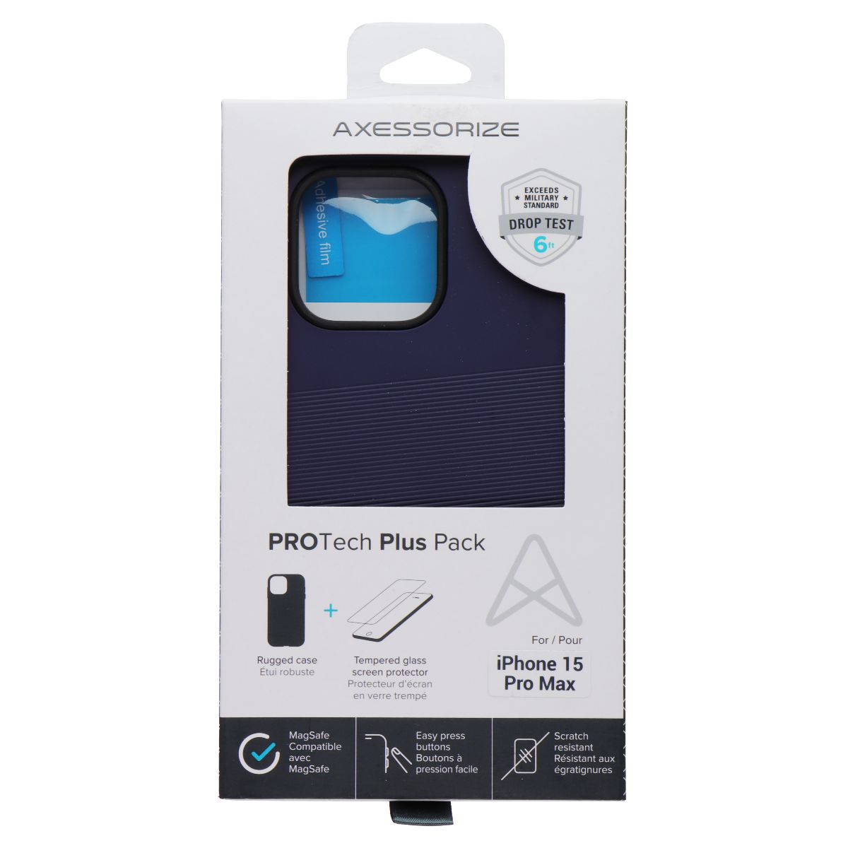 AXS Pro Tech Plus Pack (Glass & Case) for Apple iPhone 15 Pro Max - Astral Blue Cell Phone - Cases, Covers & Skins AXS - Simple Cell Bulk Wholesale Pricing - USA Seller