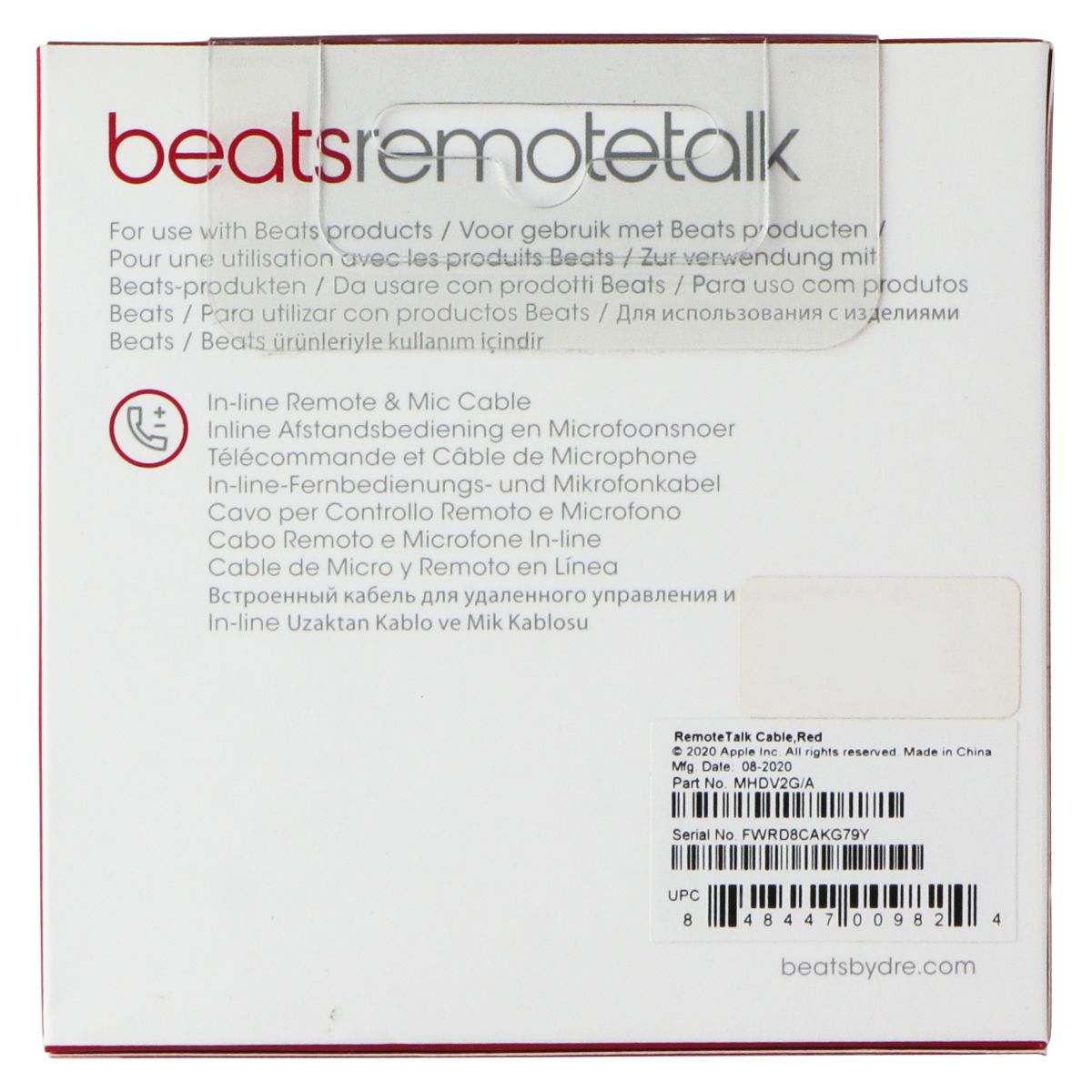 Beats by Dr. Dre (3.5mm AUX) RemoteTalk Cable for Apple Devices - Red iPod, Audio Player Accessories - Other Portable Audio Accs Beats by Dr. Dre - Simple Cell Bulk Wholesale Pricing - USA Seller