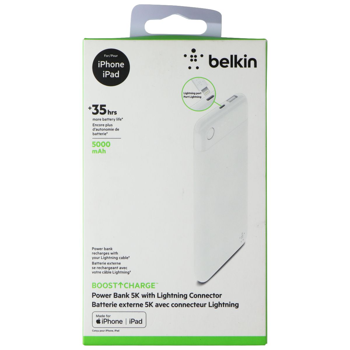 Belkin Boost Charge 5,000mAh Portable Power Bank - White Cell Phone - Chargers & Cradles Belkin - Simple Cell Bulk Wholesale Pricing - USA Seller