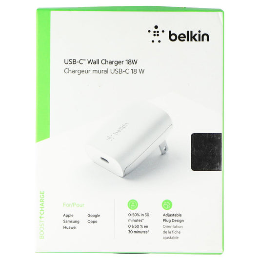 Belkin (18W) USB-C Wall Charger Travel Adapter - White (F7U096dqWHT) Cell Phone - Chargers & Cradles Belkin    - Simple Cell Bulk Wholesale Pricing - USA Seller