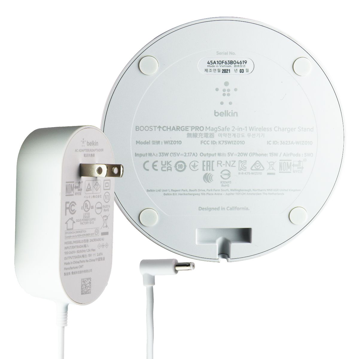 Belkin BoostCharge Pro 2-in-1 (15W) Wireless Charger Stand with MagSafe Cell Phone - Chargers & Cradles Belkin - Simple Cell Bulk Wholesale Pricing - USA Seller