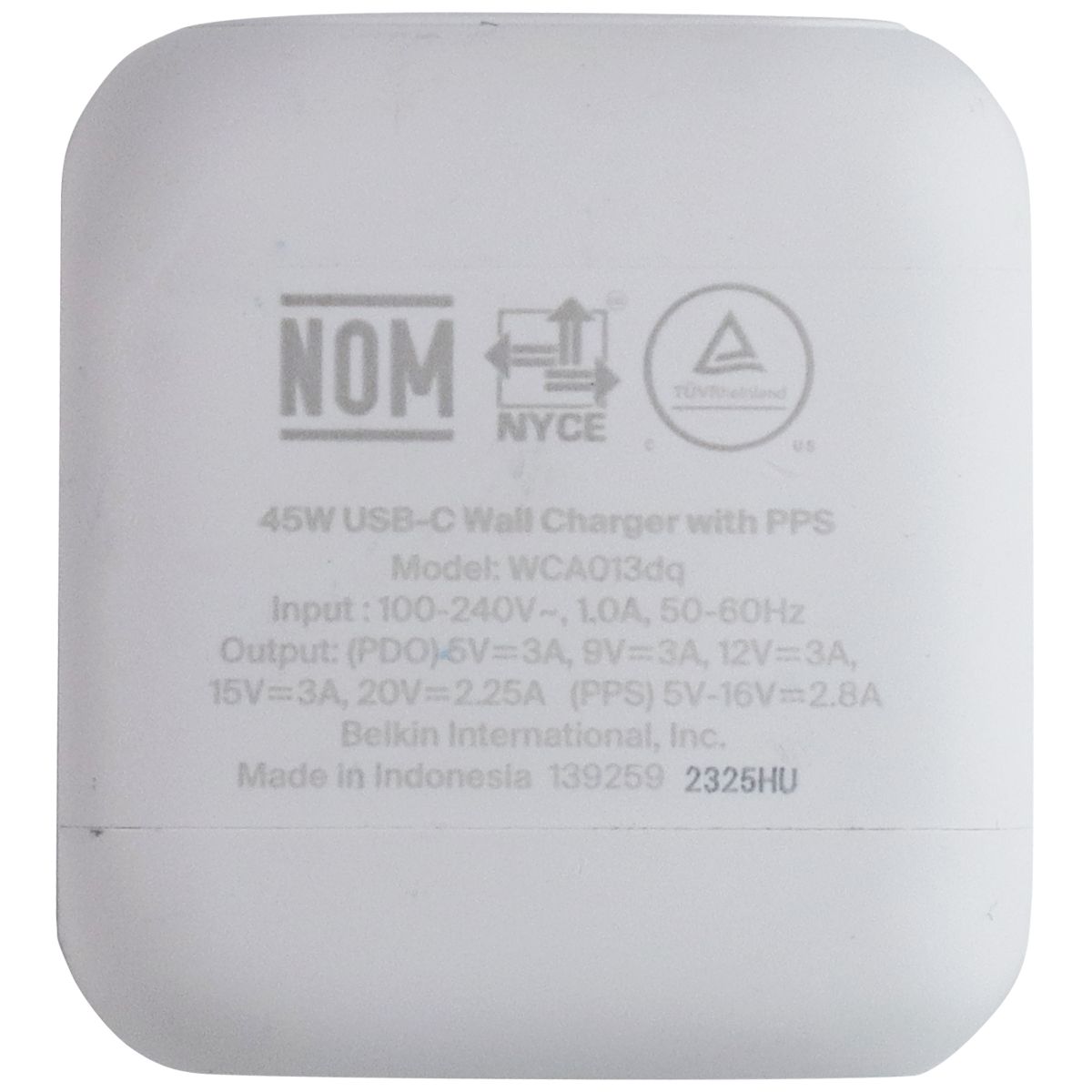 Belkin 45W USB-C Wall Charger with PPS (WCA013dq) - White