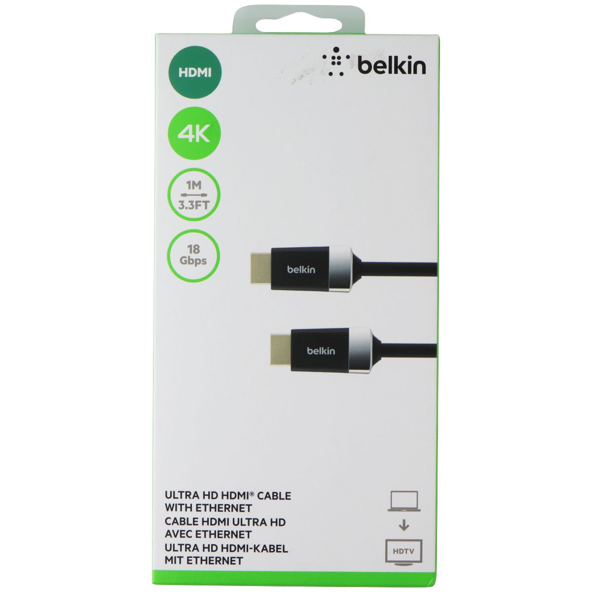 Belkin (1-Meter/3.3-Foot) 4K Ultra HD HDMI Cable with Ethernet (18 Gbps) - Black TV, Video & Audio Accessories - Video Cables & Interconnects Belkin - Simple Cell Bulk Wholesale Pricing - USA Seller