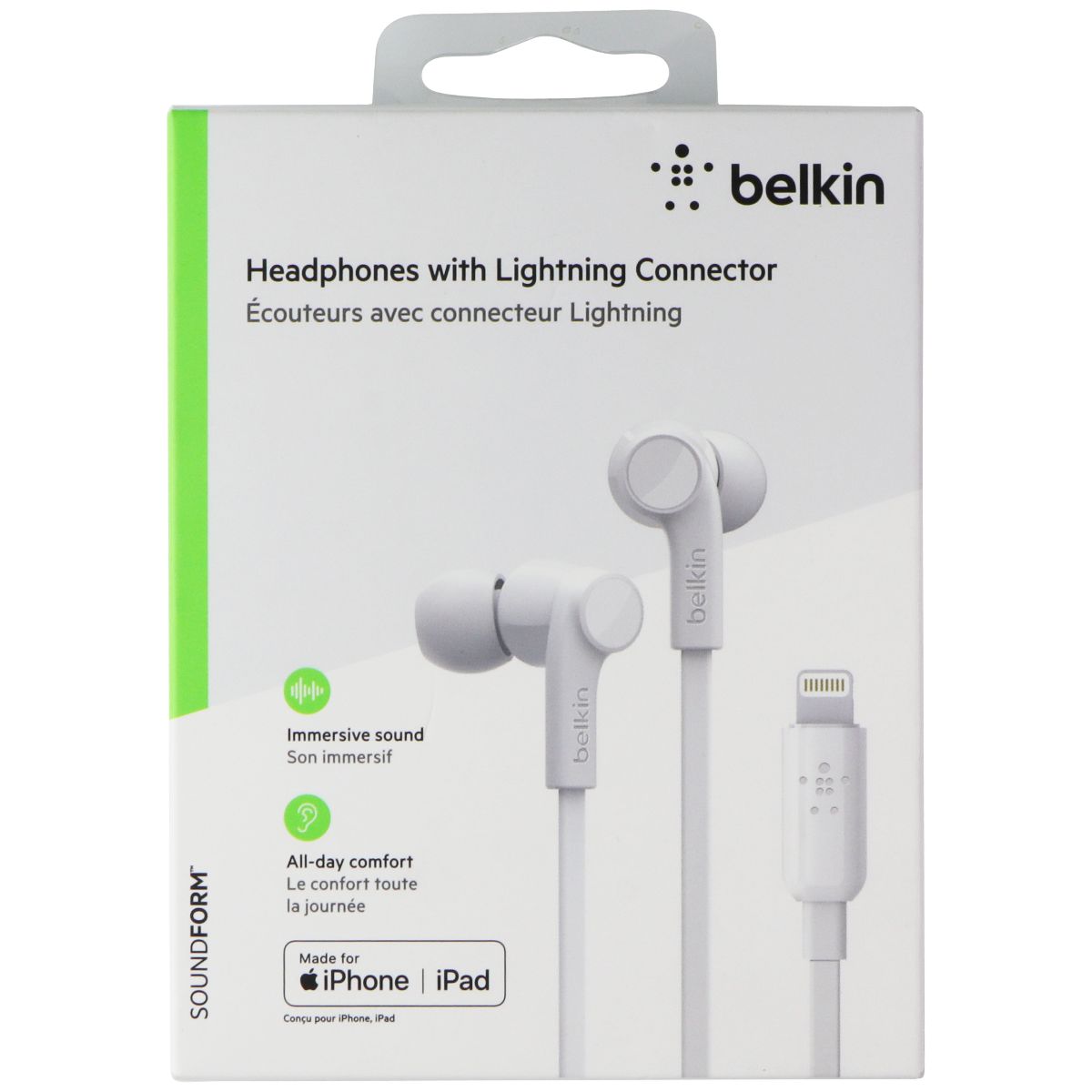 Belkin MFi Headphones with Lightning 8-Pin Connector - White (8830bt26402) Portable Audio - Headphones Belkin - Simple Cell Bulk Wholesale Pricing - USA Seller