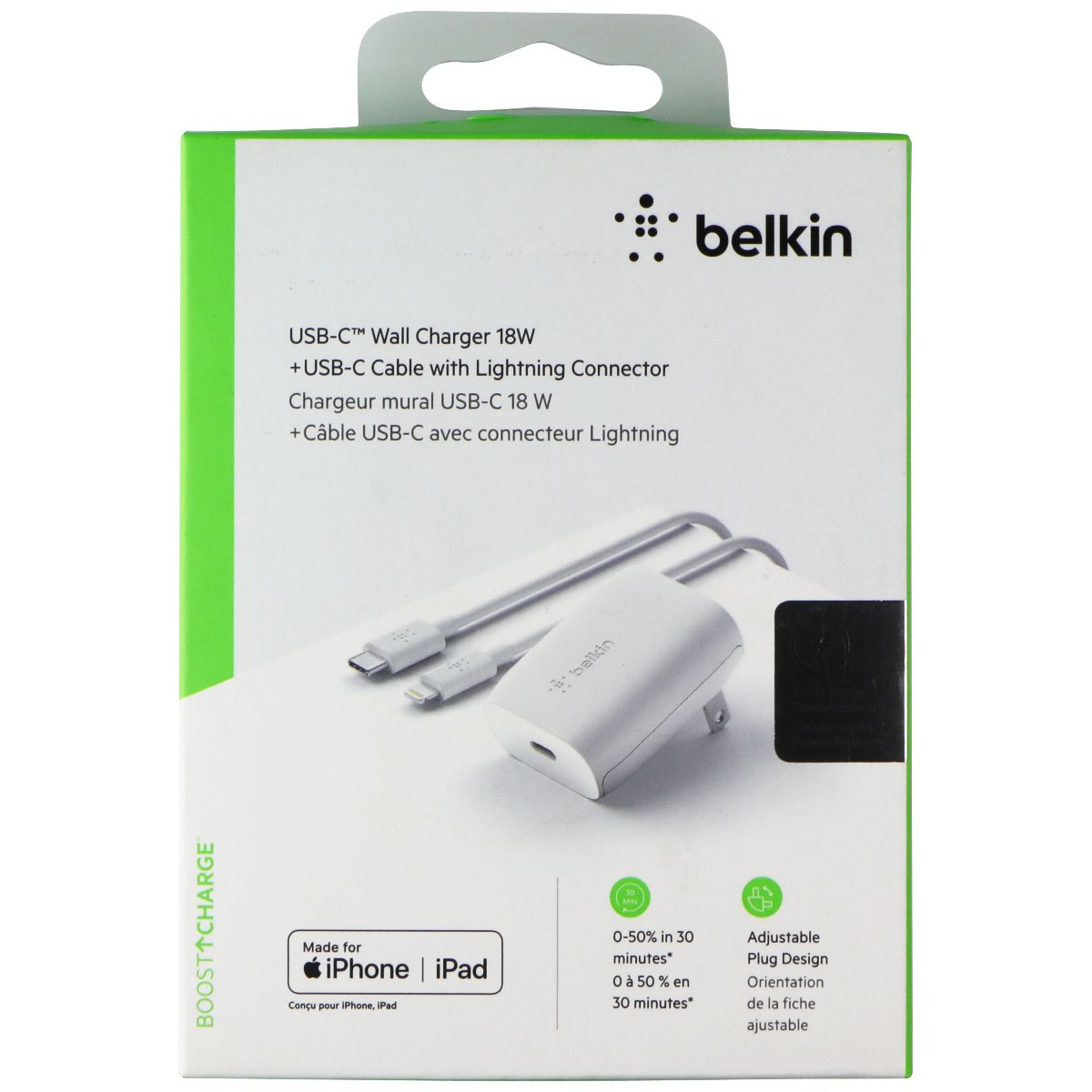 Belkin BoostCharge 18W USB-C Wall Charger with 4-Ft Lightning 8-Pin Cable White Cell Phone - Chargers & Cradles Belkin - Simple Cell Bulk Wholesale Pricing - USA Seller
