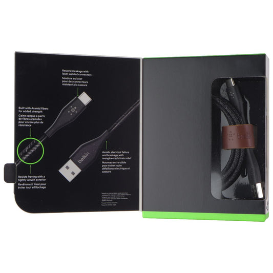 Belkin DuraTek Plus (4-Ft/1.2M) USB-A to USB-C Cable with Leather Strap - Black Cell Phone - Cables & Adapters Belkin - Simple Cell Bulk Wholesale Pricing - USA Seller