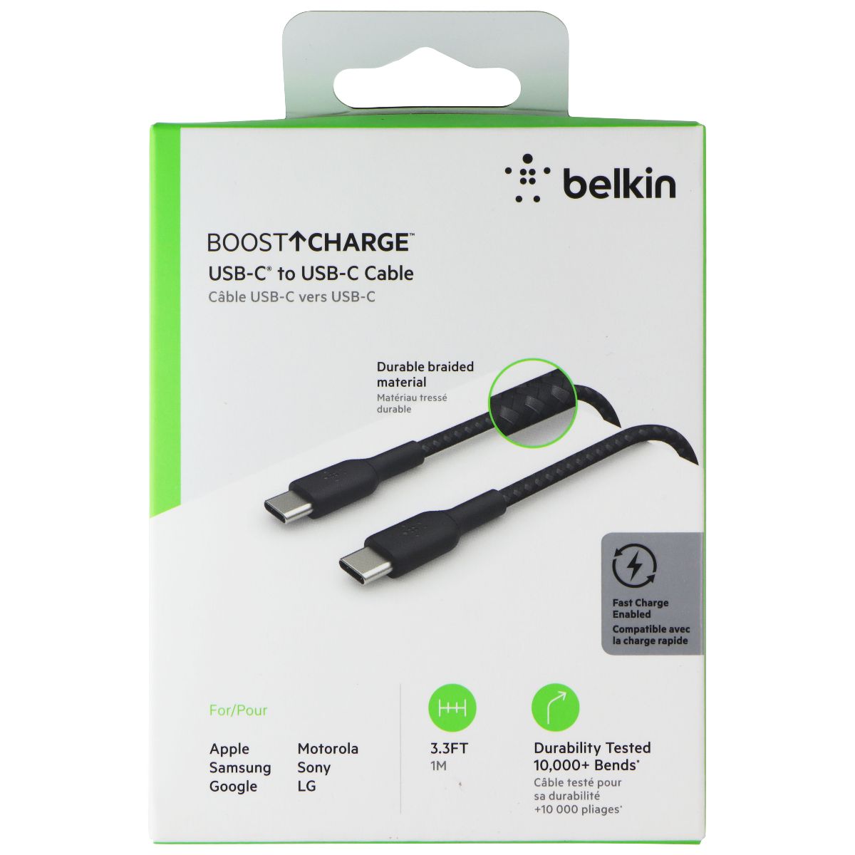 Belkin BoostCharge Braided USB-C to USB-C Cable (1M) - Black Cell Phone - Cables & Adapters Belkin - Simple Cell Bulk Wholesale Pricing - USA Seller