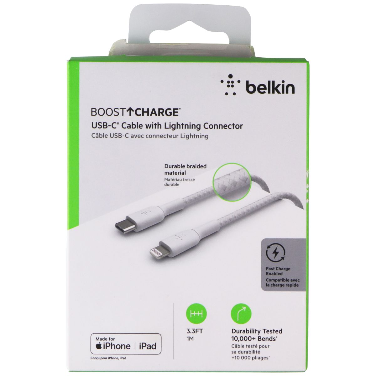 Belkin (3.3 ft/1 m) BoostCharge USB-C to 8-Pin Fast Charge Braided Cable - White Cell Phone - Cables & Adapters Belkin - Simple Cell Bulk Wholesale Pricing - USA Seller