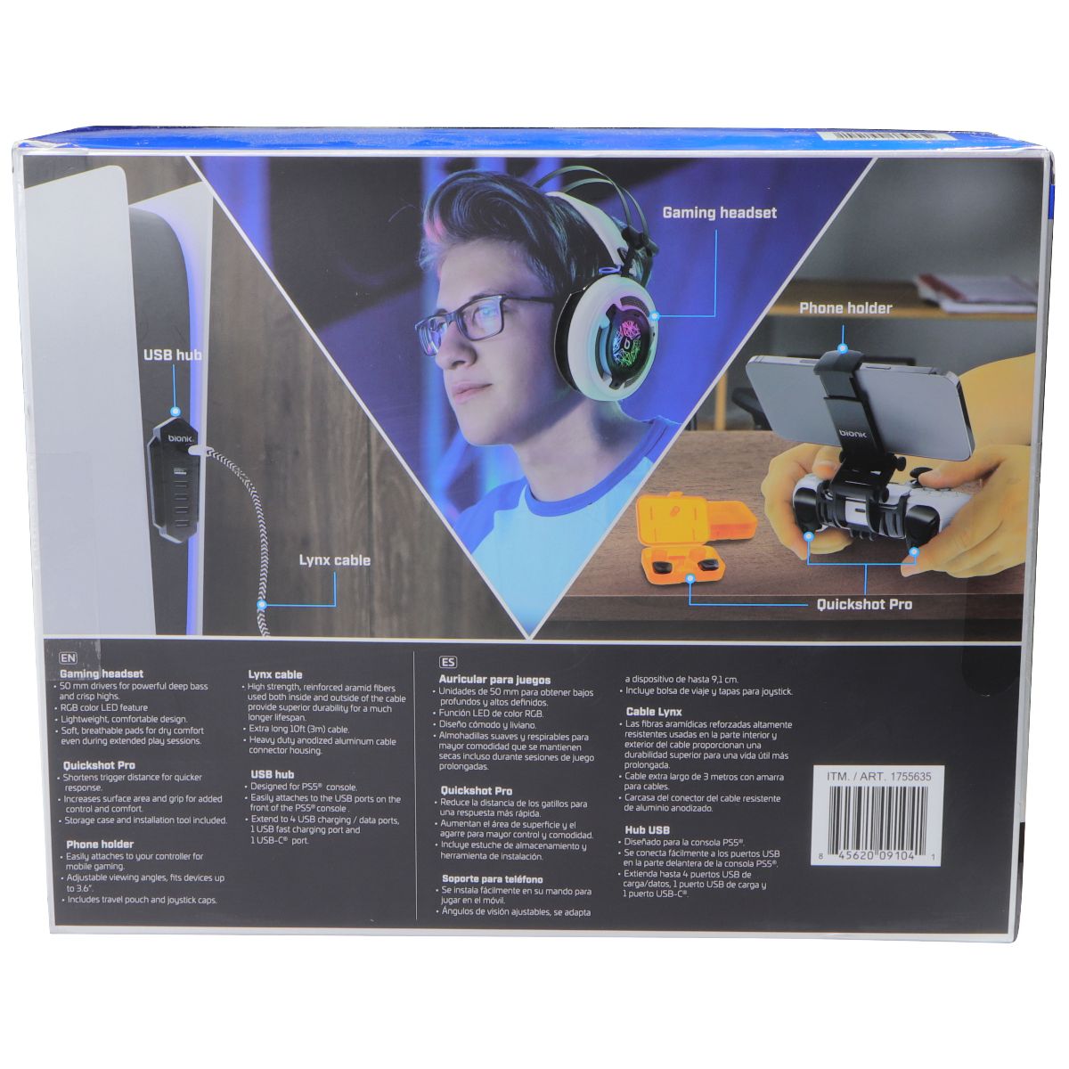 bionik Pro Kit+ for Sony PlayStation 5 - White / Black / Blue Gaming/Console - Accessory Bundles bionik - Simple Cell Bulk Wholesale Pricing - USA Seller