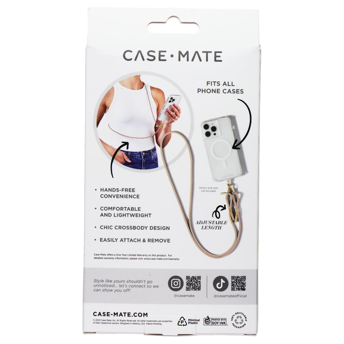 Case-Mate Adjustable Crossbody Lanyard for Any Phone Case - Taupe Rope Cell Phone - Other Accessories Case-Mate - Simple Cell Bulk Wholesale Pricing - USA Seller