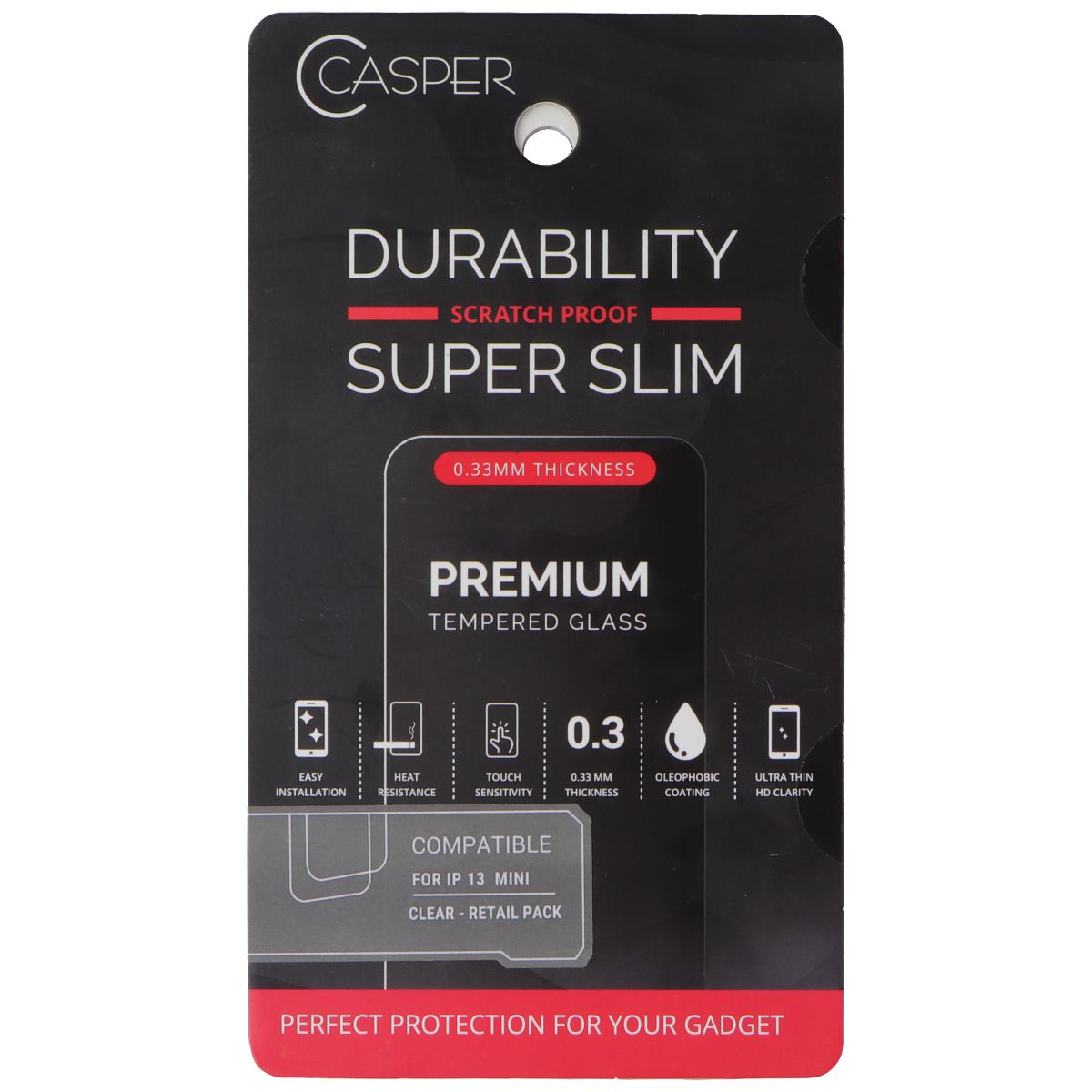 Casper Scratch Proof Super Slim Premium Tempered Glass for Apple iPhone 13 Mini Cell Phone - Screen Protectors Casper - Simple Cell Bulk Wholesale Pricing - USA Seller