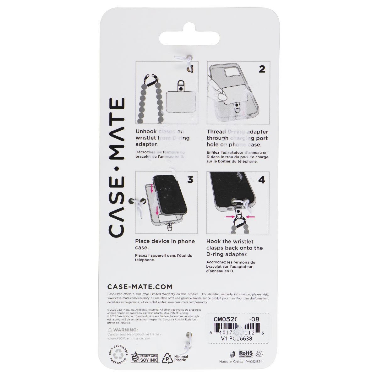 Case-Mate Detachable Beaded Phone Wristlet for Smartphone Cases - Alpine Snow Cell Phone - Straps & Charms Case-Mate - Simple Cell Bulk Wholesale Pricing - USA Seller