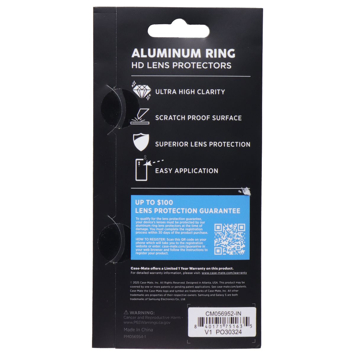 Case-Mate Aluminum Ring HD Lens Protectors for Samsung Galaxy S25 Edge - Black Cell Phone - Screen Protectors Case-Mate - Simple Cell Bulk Wholesale Pricing - USA Seller