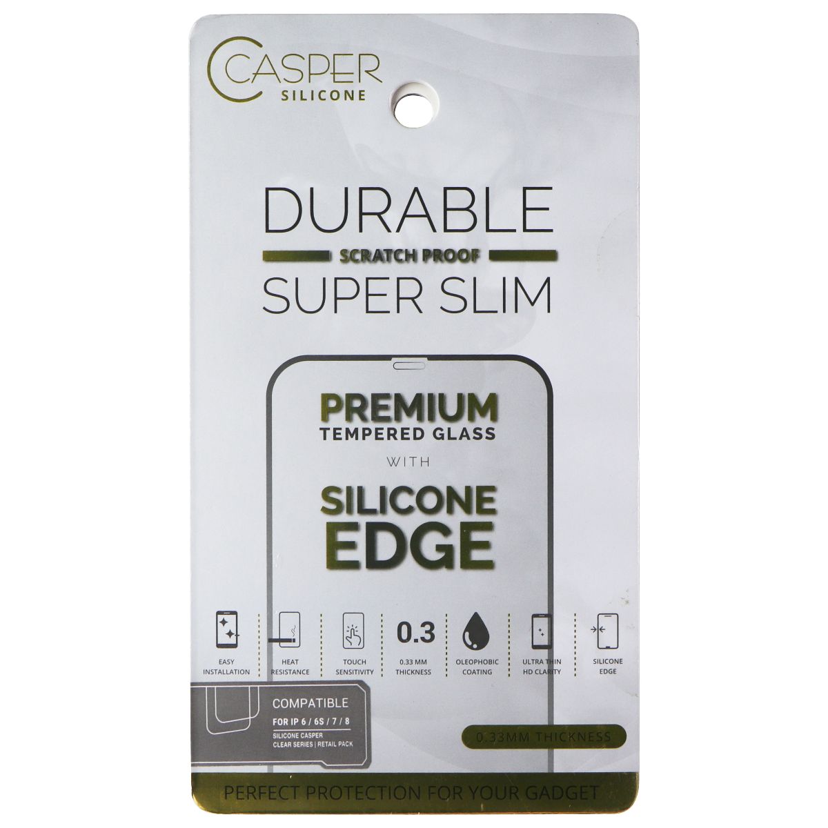 Casper Premium Tempered Glass with Silicone Edge for Apple iPhone 8 / 7 / 6s / 6 Cell Phone - Screen Protectors Casper - Simple Cell Bulk Wholesale Pricing - USA Seller